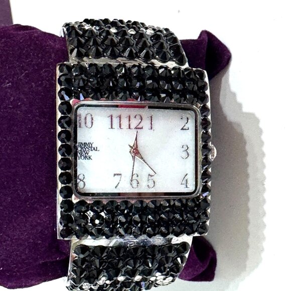 Jimmy Crystal New York Square Shape Wristwatch Watch Black/Clear Crystals - Picture 11 of 13